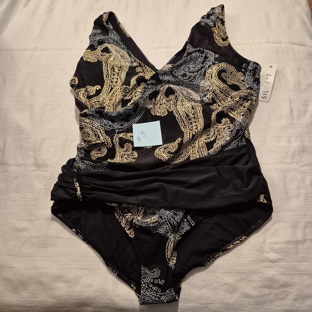 Marcus Lemonis Siloett women's size 26W black 1 piece swim suit NWT #3